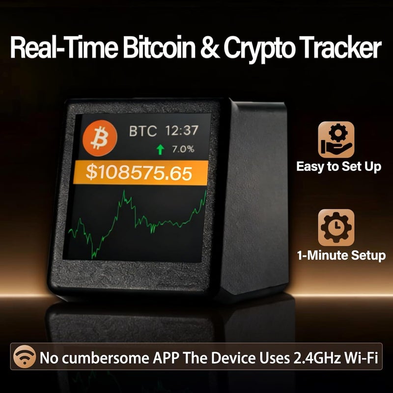 Zelmor Bitcoin Price Ticker for Desk – Real-Time Crypto Display for Office, Home & Bitcoin Lovers, Uses Wi-Fi, 1.54" Diagonal Black - Image 3